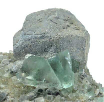 Fluorine maclée et Galène, Mine Heights, Cumberland, Angleterre, Royaume-Uni.