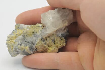 Wulfénite, Hydrocérusite, Galène et Quartz, Griessertal, Canton d’Uri, Suisse.