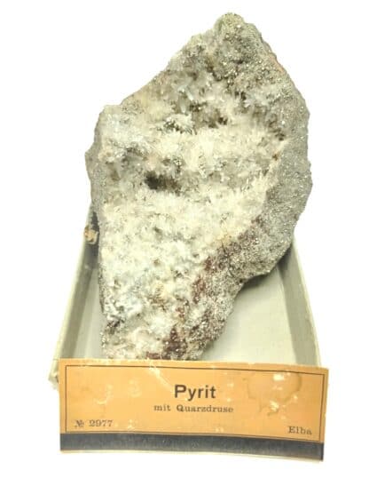 Pyrit mit Quarzdruse (Pyrite et Quartz), Elba (Île d’Elbe), Italie.