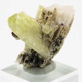 Brazilianite (Brésilite) et Cleavelandite (Albite), Minas Gerais, Brésil.