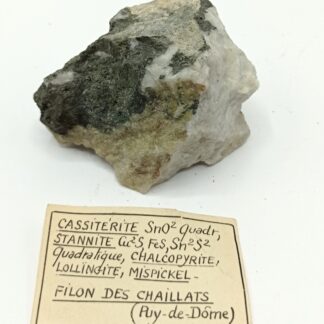 Cassitérite, Stannite, Lollïngite, Filon des Chaillats, Puy-de-Dôme, Auvergne.