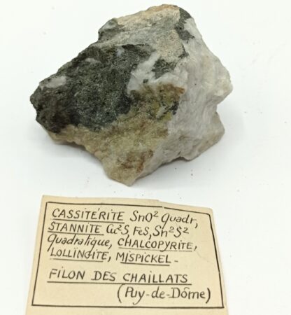 Cassitérite, Stannite, Lollïngite, Filon des Chaillats, Puy-de-Dôme, Auvergne.