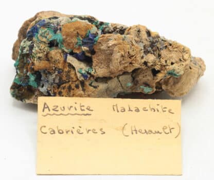 Azurite, malachite, cerusite, smithsonite, Cabrières, Hérault.